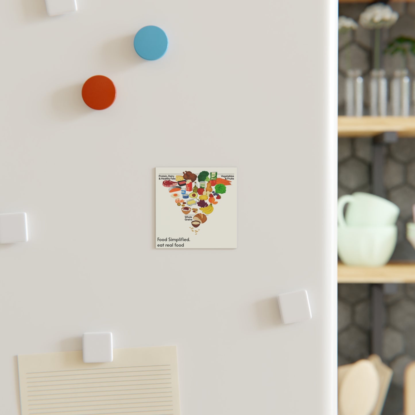 Healthy Eating Pyramid Square Magnet — "Food Simplified. eat real food" Refrigerator Magnet