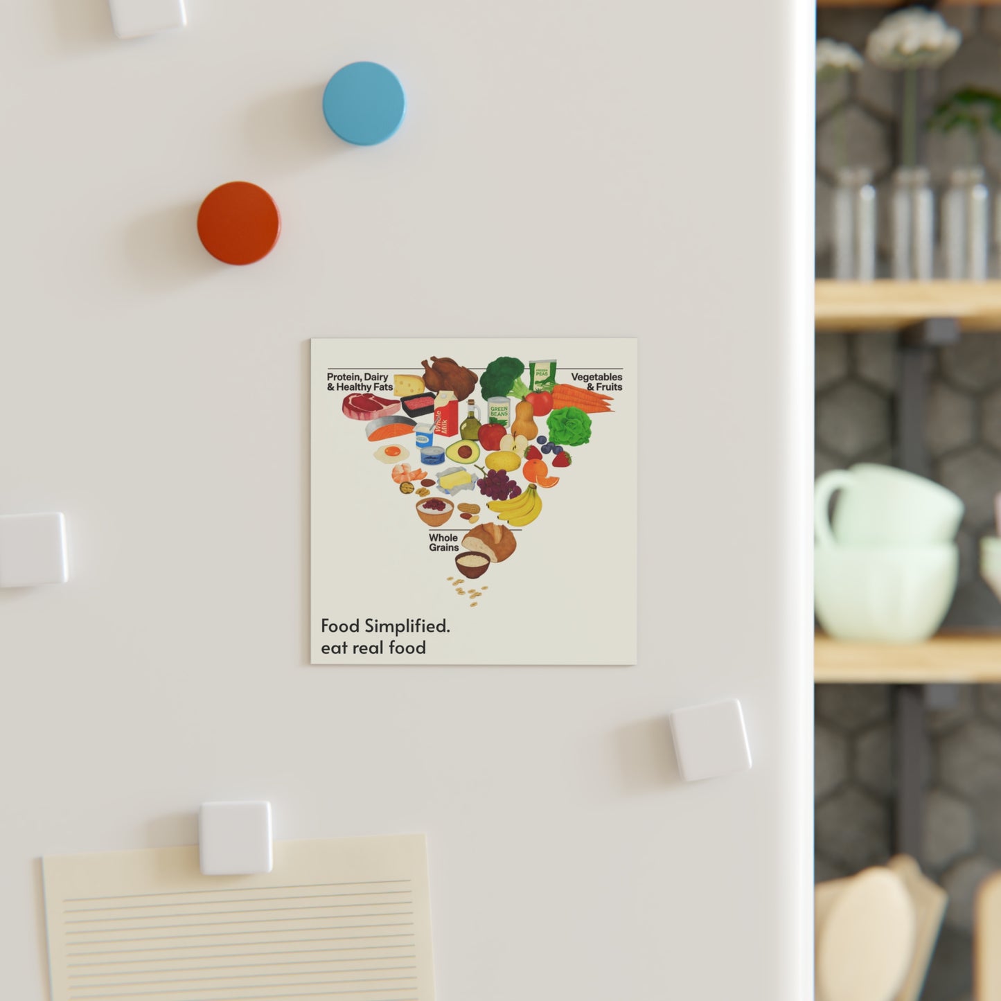 Healthy Eating Pyramid Square Magnet — "Food Simplified. eat real food" Refrigerator Magnet