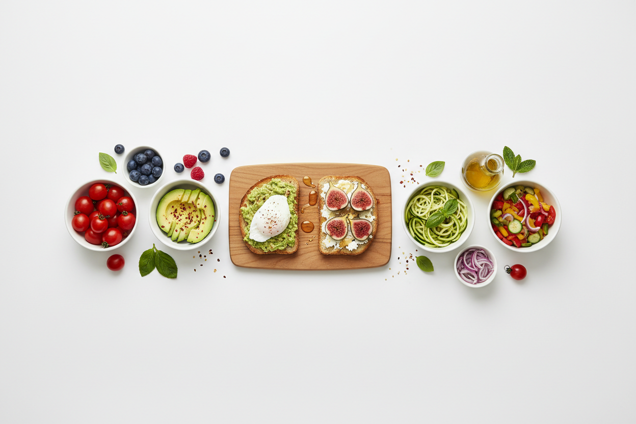 Vibrant food on white background